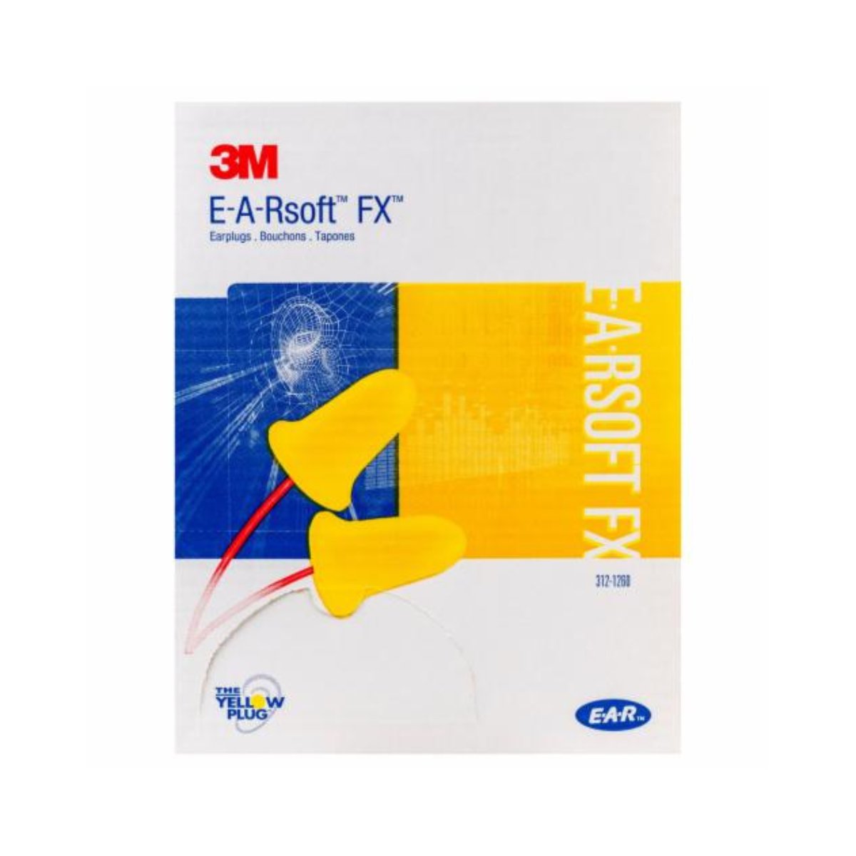 3M™ E-A-Rsoft™ FX™ Corded Earplugs, Poly Bag, 312-1260, 26dB (Class 5) (Box of 200 Pairs)