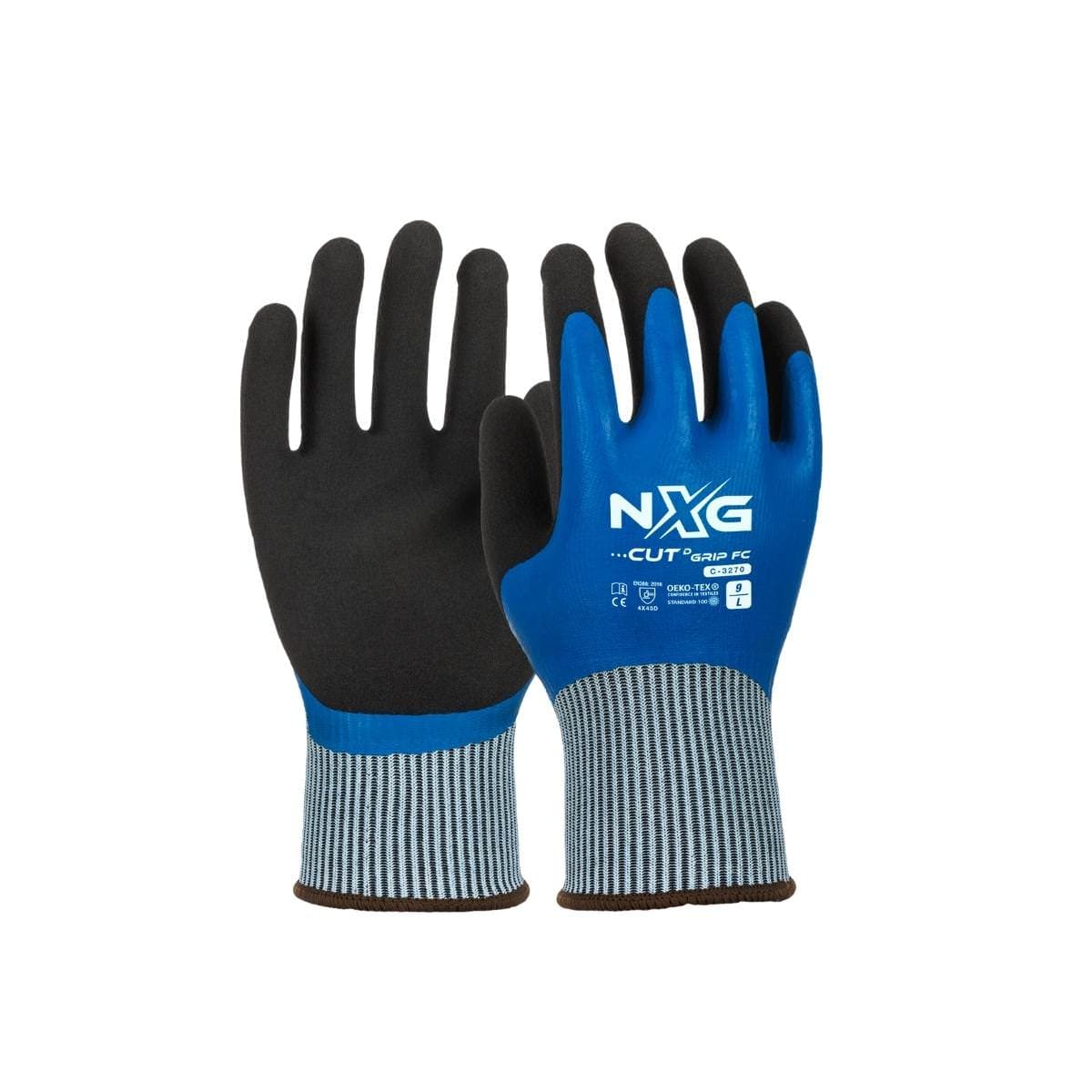 NXG™ Cut D Grip FC Blue/Black Latex Gloves C-3270 (Pack Of 6)