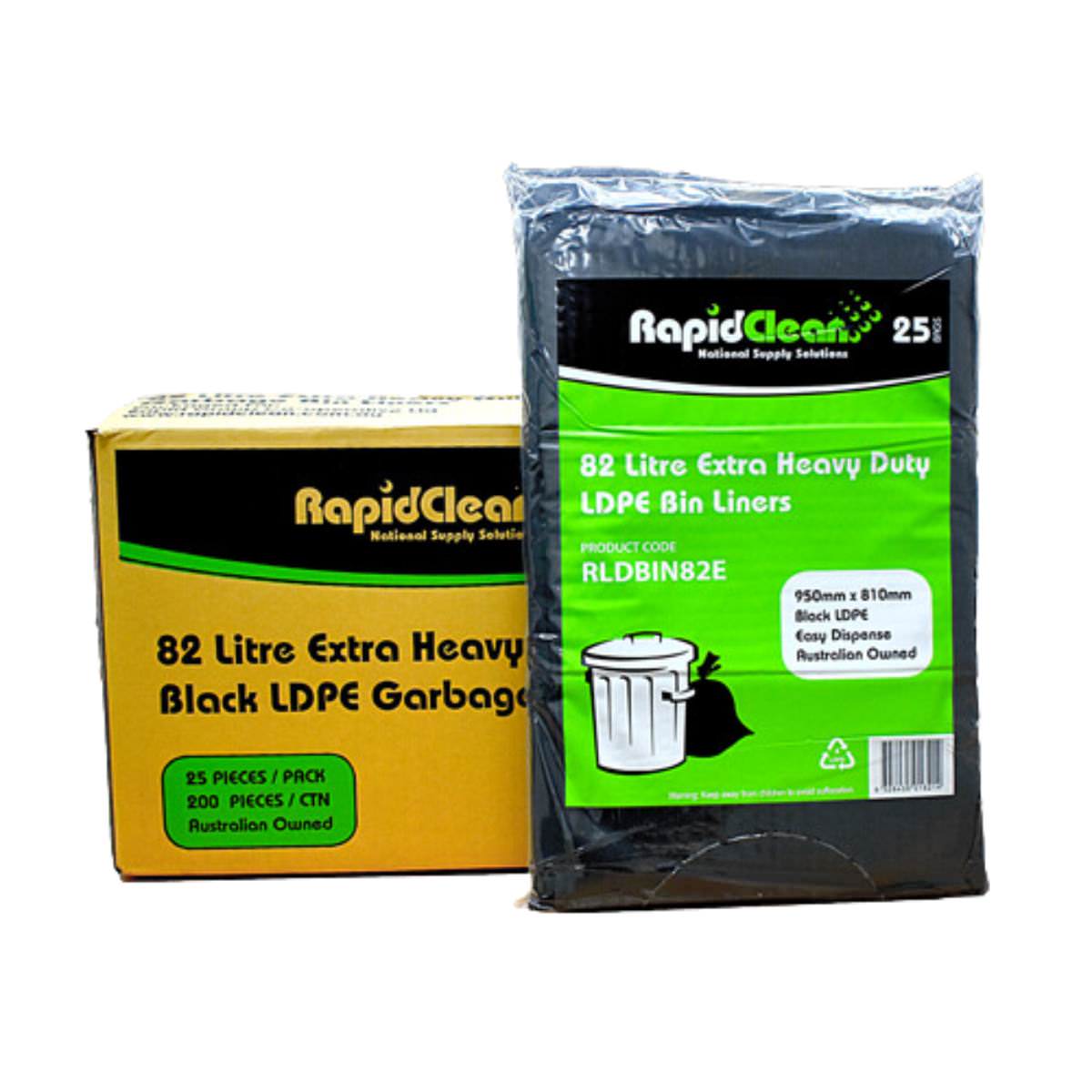 Rapid Clean Garbage Bag 82L Extra Heavy Duty Black 01-GB82XHD25RC (Box of 200)