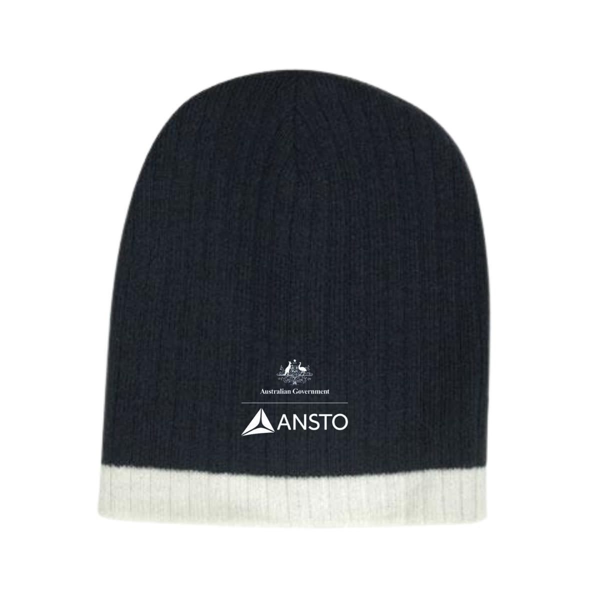 ANSTO Two Tone Cable Knit Beanies Navy/White AN-4195-NW