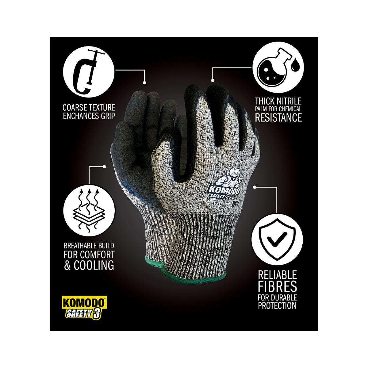 TGC KOMODO® Cut 3 Safety Gloves 620500 (Box of 12 Pairs)