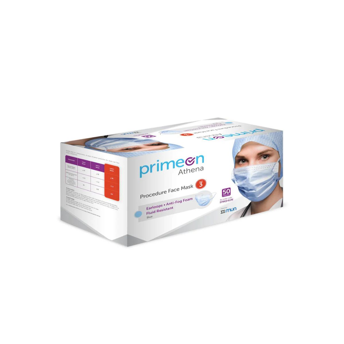 PrimeOn Athena Level 3 Surgical Face Mask with Ties and Anti-Fog Foam FPM30UN (Carton of 6 Boxes)