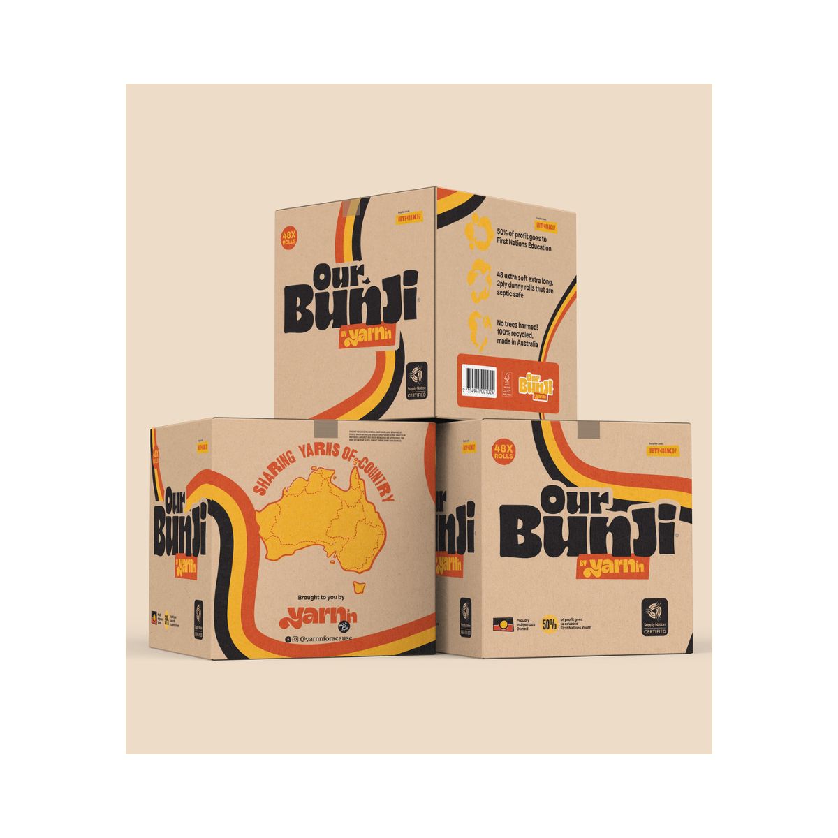 yarn'n Bunji Toilet Paper 2ply 400sheet Recycled Rolls  OBTP48AK07 (Carton of 48)