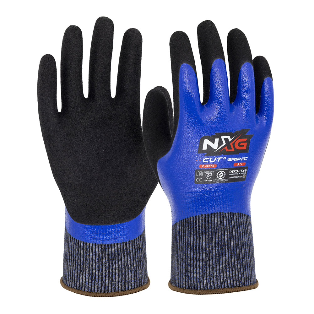 NXG™ Cut D Grip FC  Blue/Black Liquid Resistant Nitrile Gloves C-3270VX (Pack Of 12)