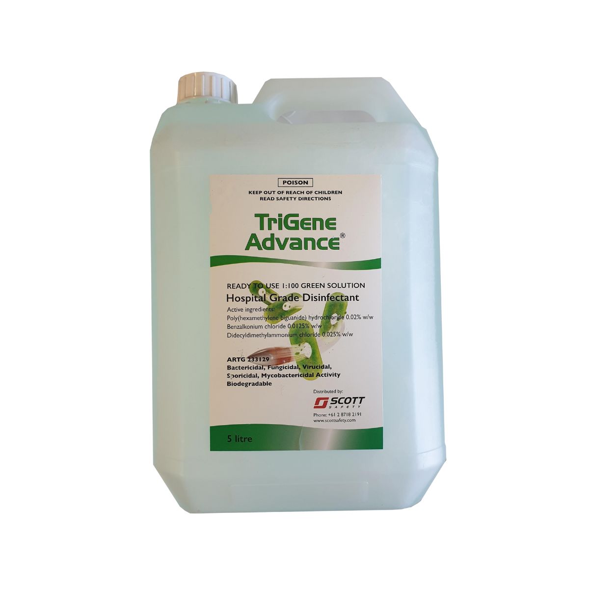 3M™ Scott™ Hospital Grade Disinfectant Trigene Pre-Mix TRIG:31, 1 To 100, 5L, Green