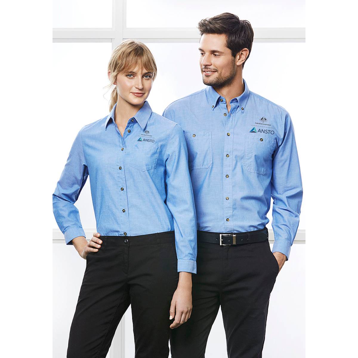 ANSTO Men's Chambray Long Sleeve Shirt AN-SH112CB