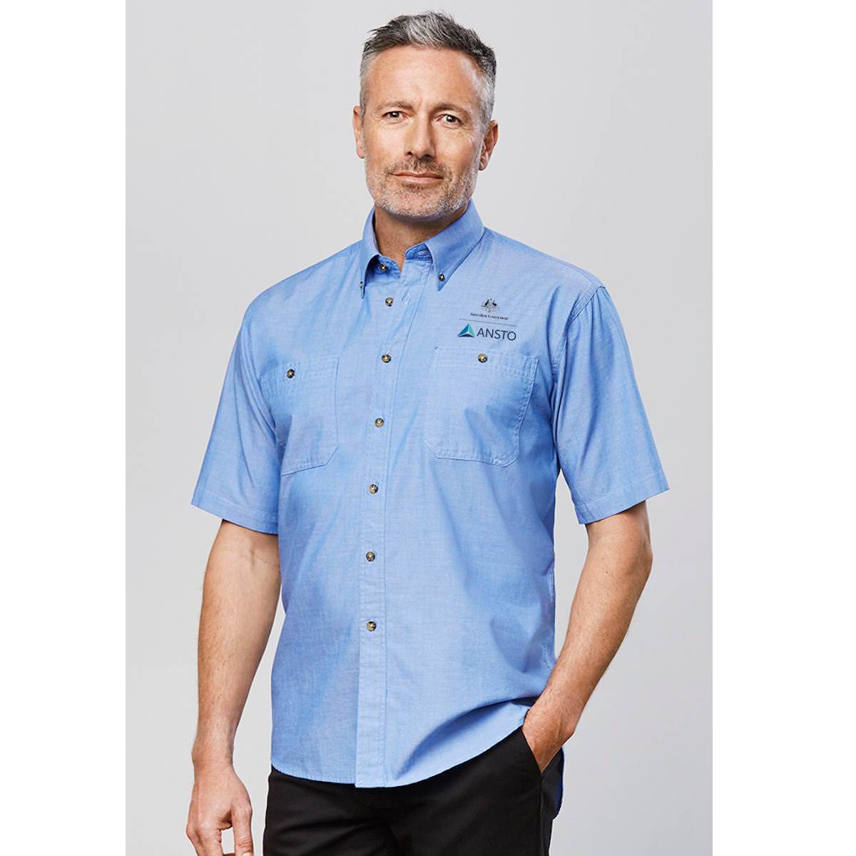 ANSTO Men's Chambray Short Sleeve Shirt AN-SH113CB